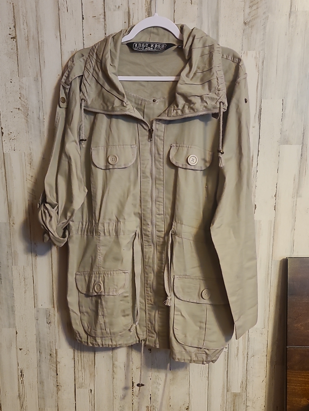 last kiss Light Tan Hooded Utility Jacket